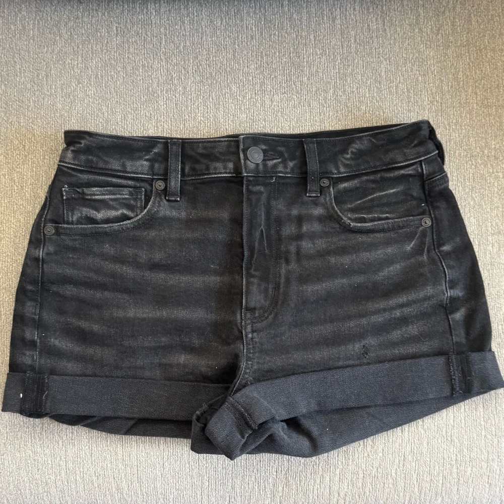 High-Rise Black Stretch Jean Shorts
